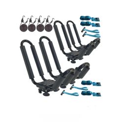 2 Pairs Heavy Duty Kayak Rack-Includes 4 Pcs Ratchet Tie-Mount on Car Roof Top Crossbar-Easy to Carry Kayak Canoe Boat Surf Ski (J-Bar Rack)