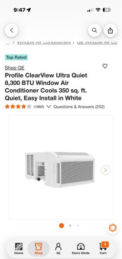 Profile ClearView Ultra Quiet 8,300 BTU Window Air Conditioner Cools 350 sq. ft. Quiet, Easy Install in White
