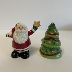 NIB Fitz & Floyd Santa And Christmas Tree Salt & Pepper Shakers
