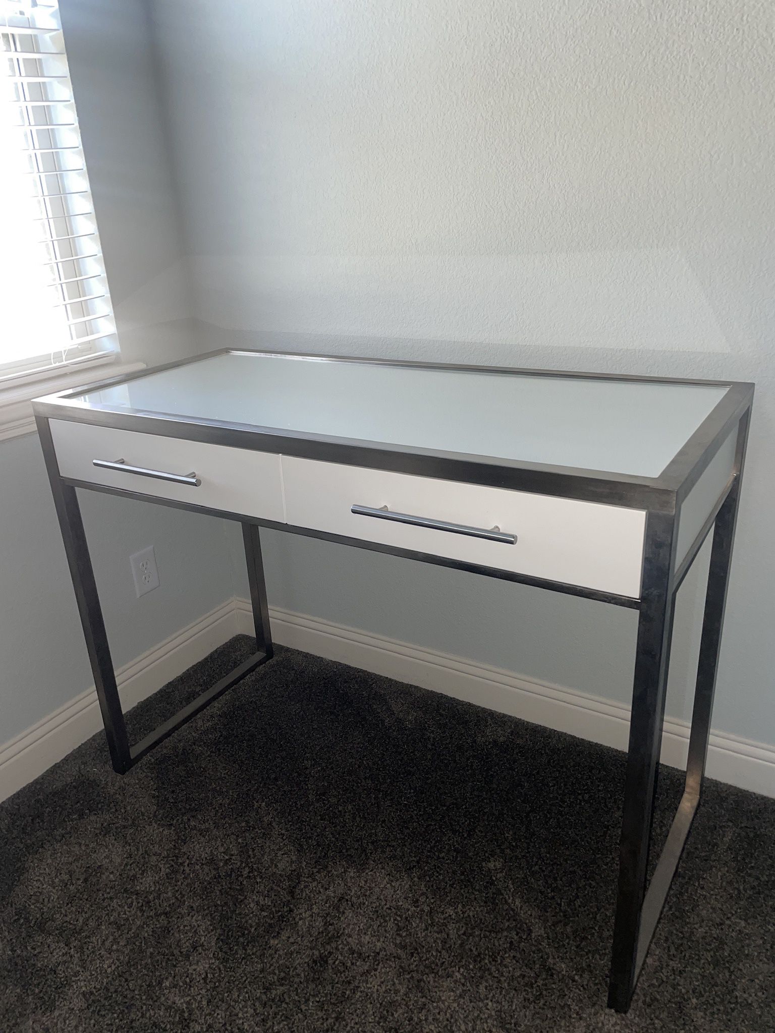 White Glass Top Counter Height Desk