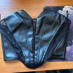Black Pleather and Lace Corset