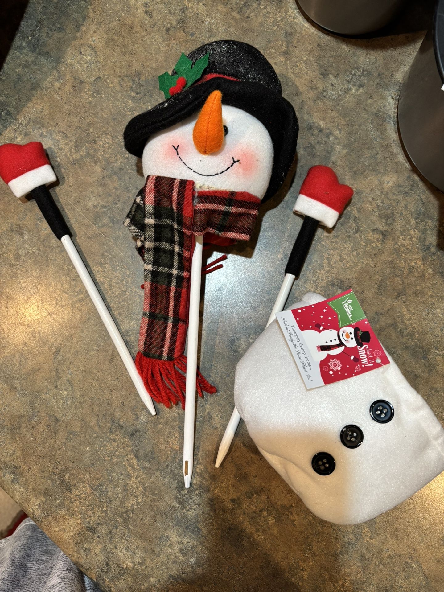 Decorating for plants. Snowman plant decoration for Christmas