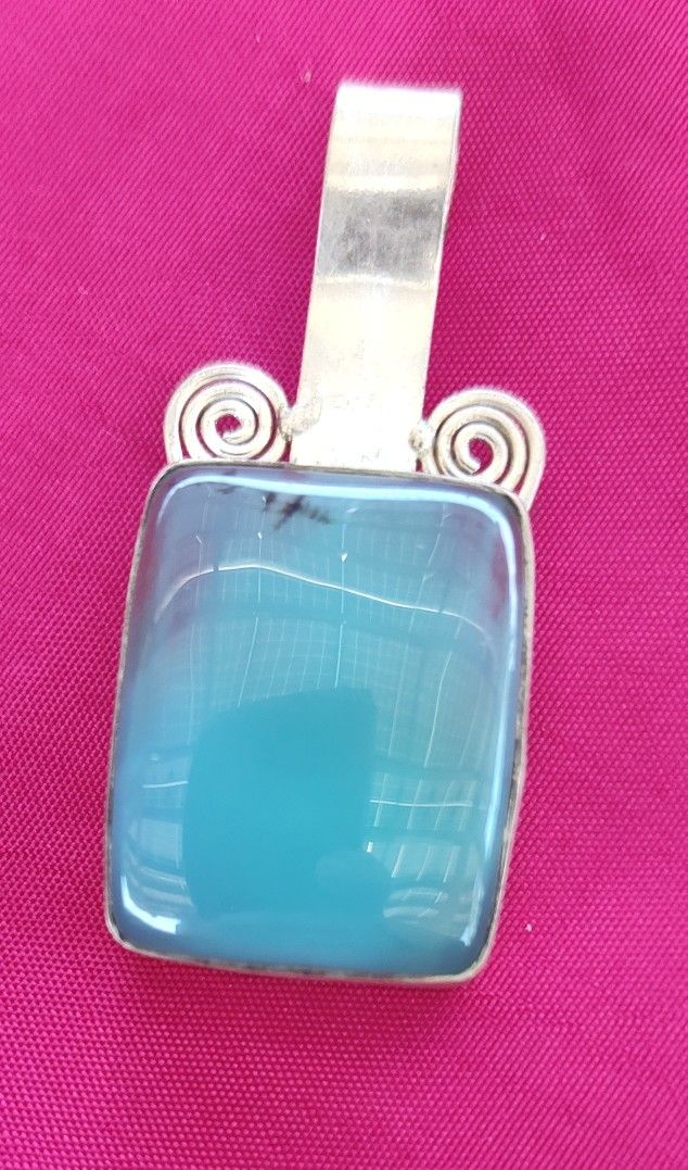 Large Aquamarine Rectangular Pendant Set In Sterling Silver .925