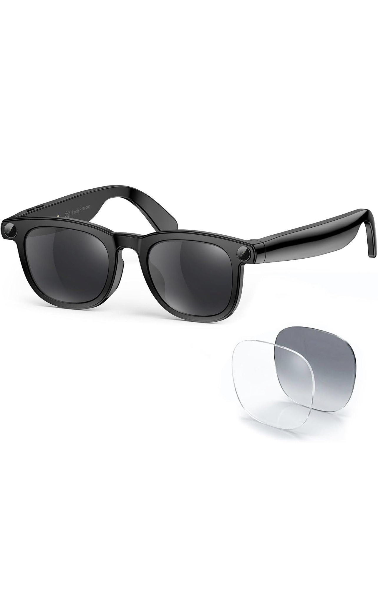 EarlySincere Smart Glasses with 8MP 4K POV Camera, HD Video, AI Vision Assistant, Translation & Voice Transcriber, Open-Ear Audio, Extra Photochromic