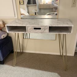 Modern Glam Chic Faux Marble  Vanity Console Hallway Entryway Desk Table With Gold Legs 