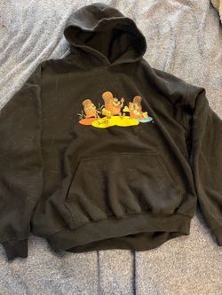 Black Graphic Hoodie with Cartoon Beavers size XL
