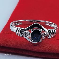 14K White Gold Sapphire & Genuine Diamonds Ring Size 7 - Solid Gold!/ Anillo de Oro Blanco con 1 Zafiro y Diamantes! 👌🎁Post Tags: Anillo de Oro