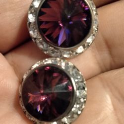 Amethyst Stone with Diamond Chips Earrings 