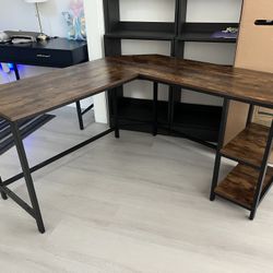 Free Corner Desk with 2 Built-in Shelves
