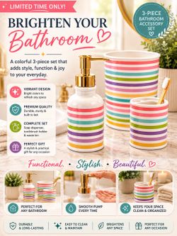 Pottery Barn Kids Rainbow Collection trashcan, soap dispenser and toothbrush holder