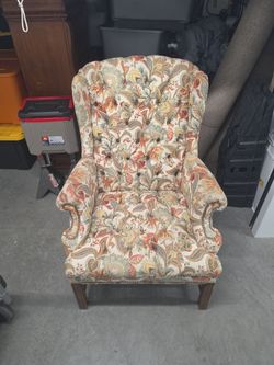 Tufted Wingback Armchair Floral Upholstery