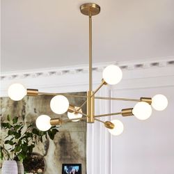 Modern Sputnik Chandeliers Light, 8-Light Gold Dining Room Chandelier Over Table, E26 Mid Century Ceiling Light Fixtures Height Adjustable Hanging Pen