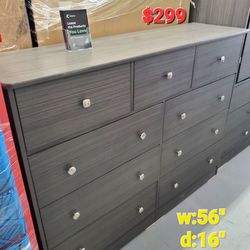 New 9 Large Drawer Dresser Color Grey