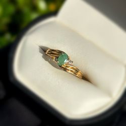 Jewelry 10k solid yellow gold malachite diamonds 0.56CTW ring sz 7.50
