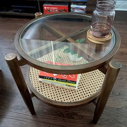 2 Tier Round Side End Table, Tempered Glass 