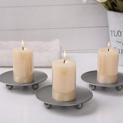 Scwhousi Silver Iron Plate Candle Holder Platform Set of 3