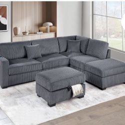 Reversible corduroy Sectional With USB Charger 