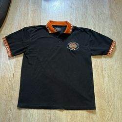 Vintage Black and Orange Harley Davidson Polo