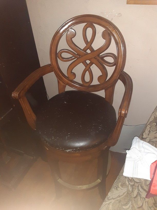 Hand Carved Wooden Bar Stools.× 3