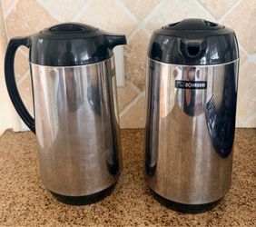 Two Used Zojirushi AHGB-10SE 34 oz. Glass-Lined Stainless Steel Carafe with Twist-Open Stopper