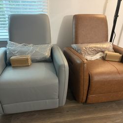 Power Recliner Chair Swivel Glider, Upholstered Faux Leather Living Room Nursery Reclining Sofa Chair with Lumbar Support,  (30"D x 32"W x 40"H)