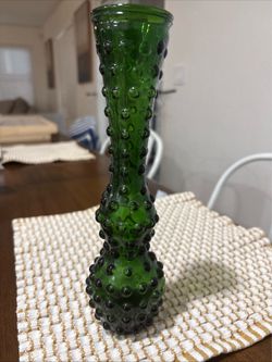 Vintage Empoli Emerald Green Vase Seed Pod Hobnail Art Glass MCM