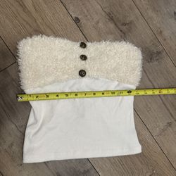 White Strapless Fuzzy Knit Crop Top with Button Detail | Women’s