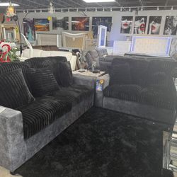 2 Pc Black Corduroy Sofa And Love On Special For Only $999