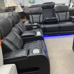 Boyington Real Leather Power Recliner Sofa And Loveseat 