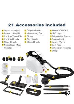 Steam Cleaner with 21 Specialized Attachments, 1.08-Liter Water Tank, 248°F High-Temperature Steam, Suitable for Floors, Tiles, Carpet, and Kitchen Su