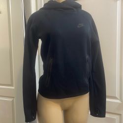 Nike Women's Black Cotton Blend Slim Fit Zip-Up Hoodie with Pocket, Size S 