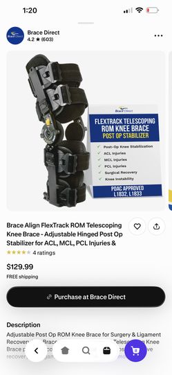Brace Align Flextrack ROM Telescoping Knee Brace Post Op