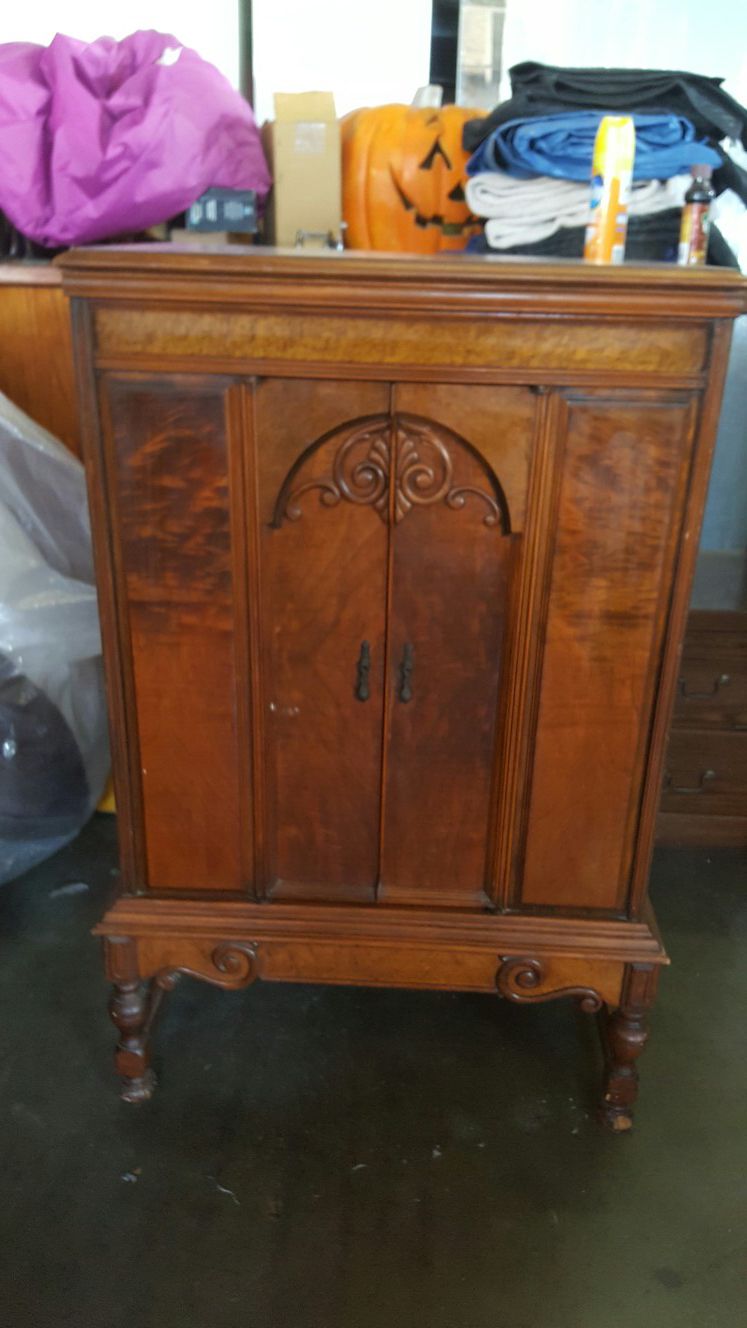 Antique vintage old solid wood radio cabinet