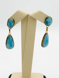 10K YELLOW GOLD 6.38 GRAMS BLUE STONE DROP EARRINGS USED