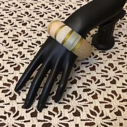 Vintage women's bracelet. Leather wrap, fine hemp and gold, cream and white threads.  EUC Like New Size: 7