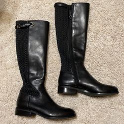 Cole haan leather boots knee high black 7 side zip flat wore a couple times
