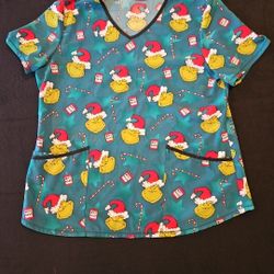 Dr. Seuss The Grinch Nurse Scrubs Shirt Top Christmas Size Large