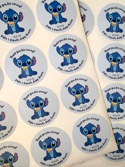 Stitch Baby Shower Stickers, Personalized Disney Party Favor Labels