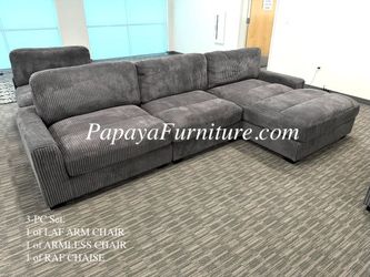 NEW Modern Modular Sectional Couch and Chaise Lounge Set Grey Fabric Beige Ashley Jerome Mathis Living Spaces Style Deep seat Large BIG Clearance SALE