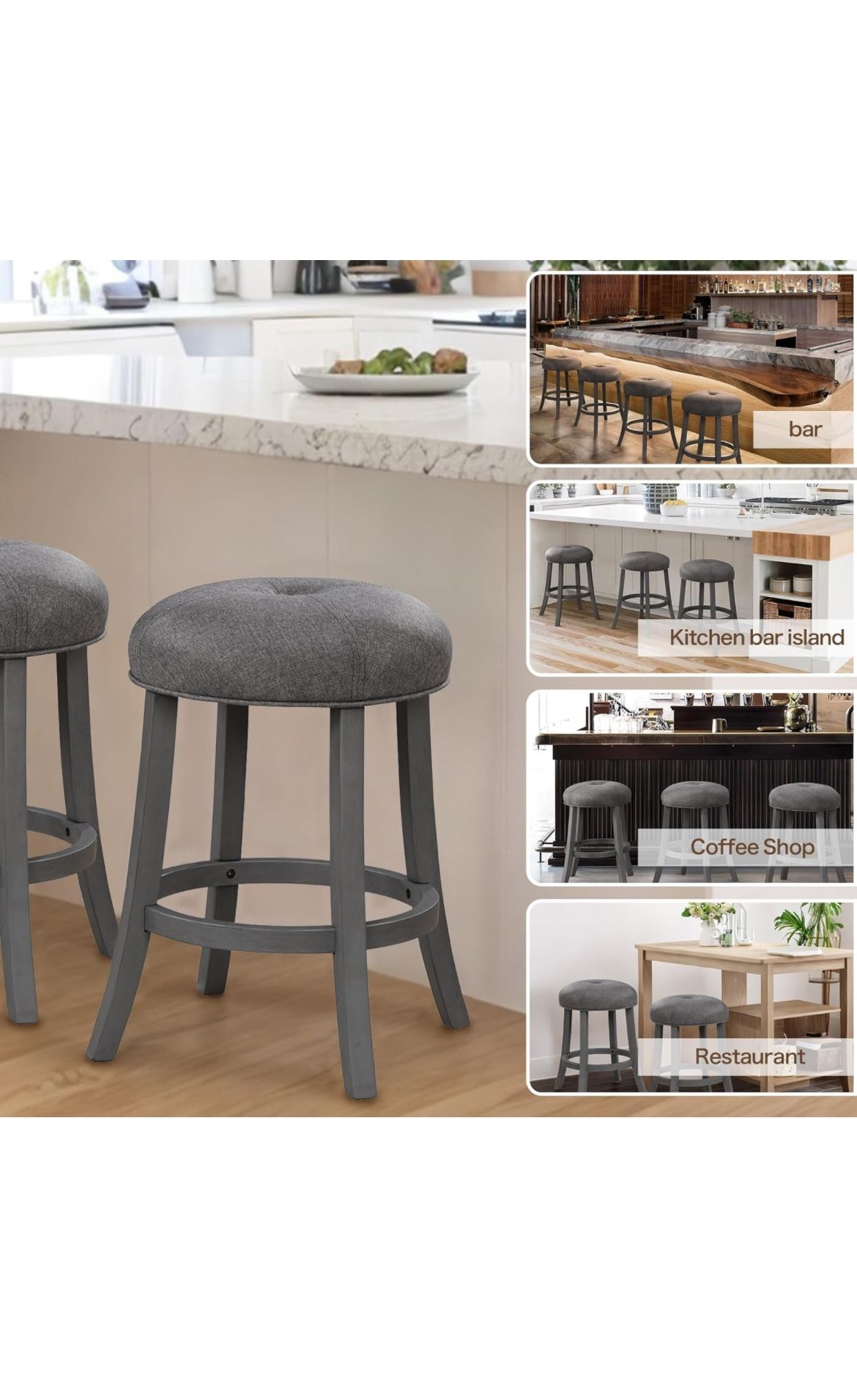 Solid Wood Counter Height Barstools Set of 2, Thick Upholstered Seat - New In Box