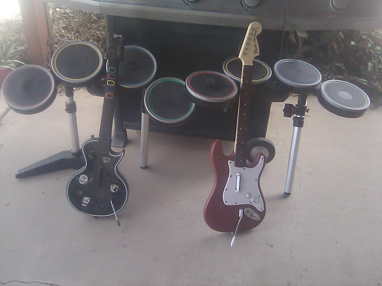guitar hero, fender Stratocaster PlayStation guitar, and two top drum sets PlayStation. Must sell ASAP