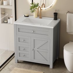 HOMALL 30'' BATHROOM VANITY WITH UNDERMOUNT RESIN SINK, FREESTANDING BATHROOM VANITY WITH RESIN TOP, WOOD BATHROOM CABINET WITH DRAWERS brand new  