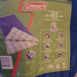 Coleman Sunset FALLS Sleeping Bag 25 Degree Fahrenheit Tall
