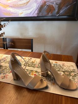 Nude Block Heel Ankle Strap Sandals