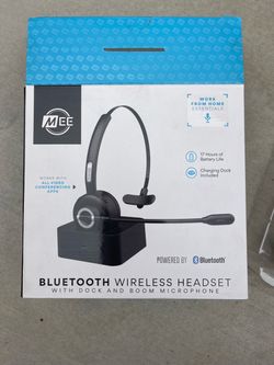 MEE Bluetooth Wireless Headset with Dock and Boom Microphone