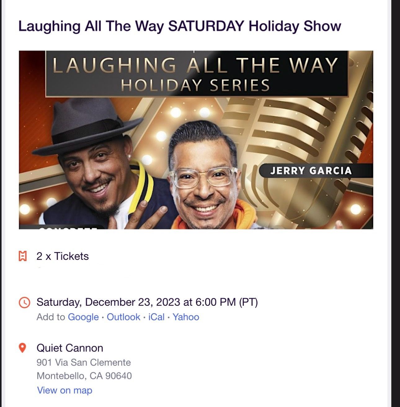 Koncrete comedy Show Jerry Garcia Laughing All The Way SATURDAY Holiday Show