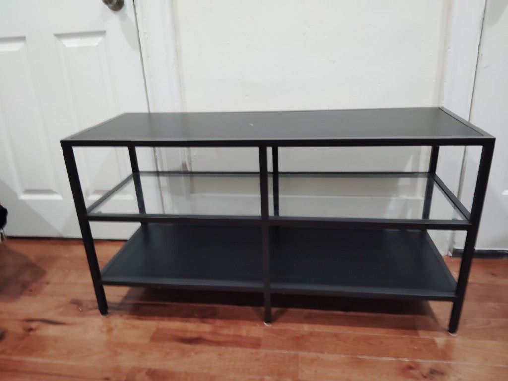 Pre-owned 40inch Horizontal Bookshelf, Industrial 3 Tier Open Bookshelf Wood and Metal Long Bookcase for Home Office (Black)