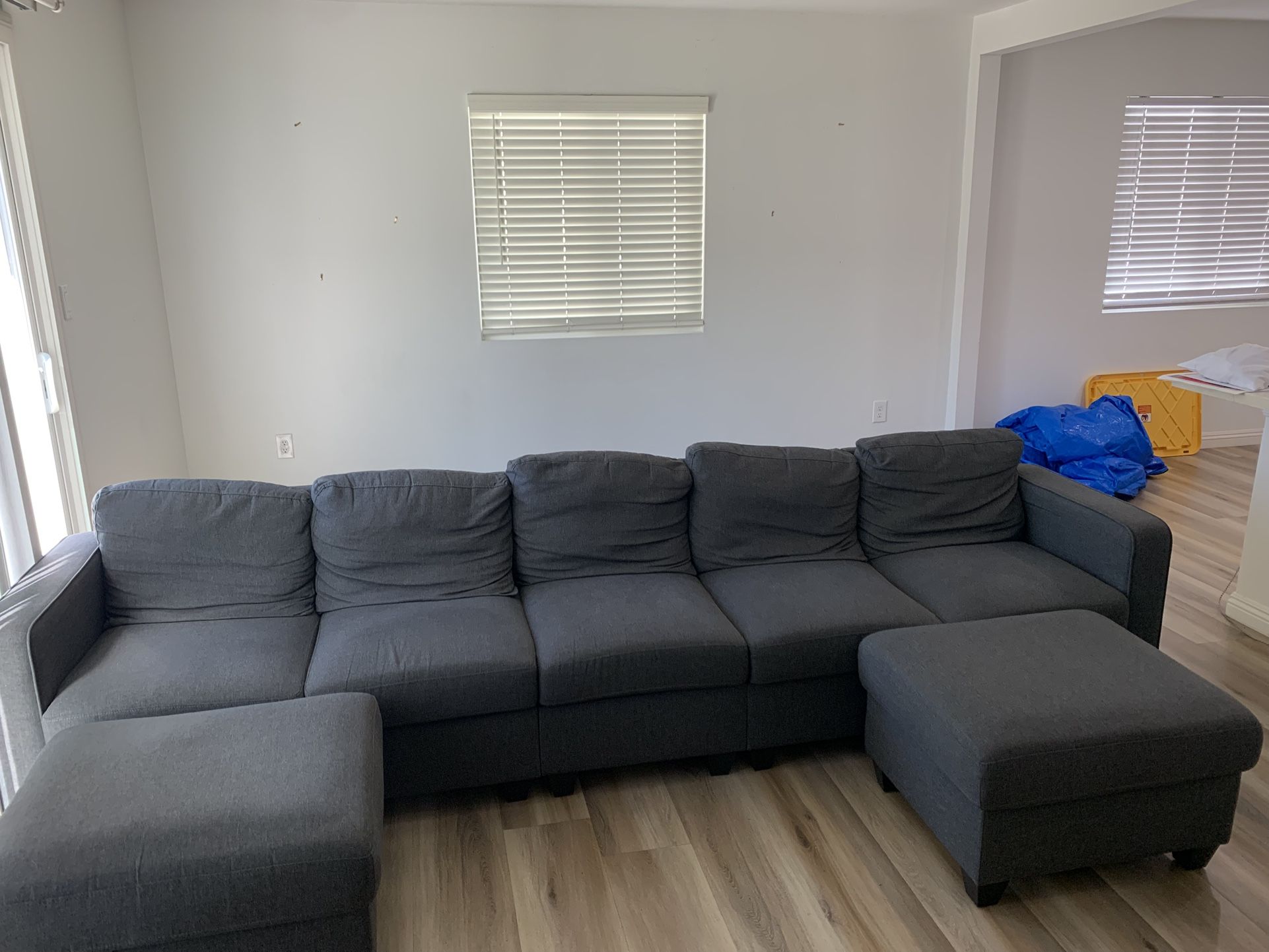 Sectional Couch  With 2 Ottomans Gray Fabric