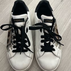 Unisex Dolce & Gabbana Portofino Leather Sneakers – Graphic Print Edition