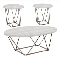 3-Piece 47 in. Off-White/Champagne Large Hexagon Wood Coffee Table Set